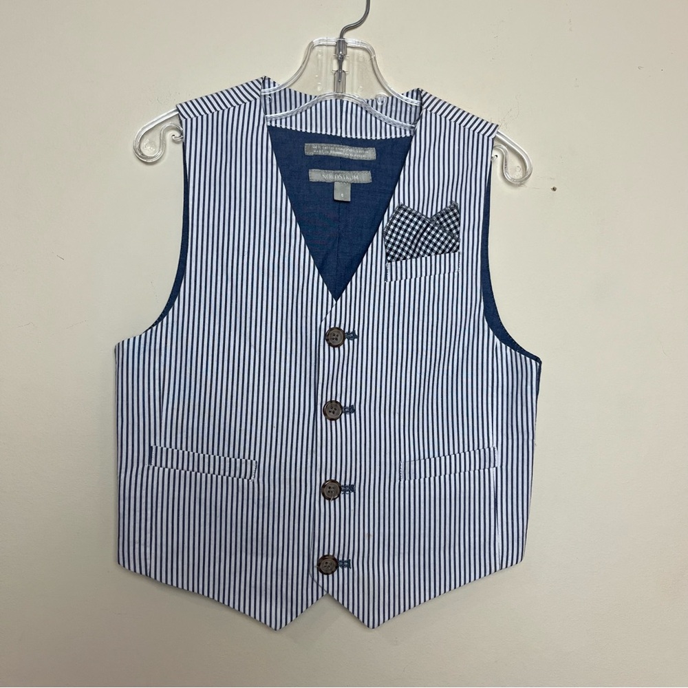 NORDSTROM Blue Striped Chambray Suit Vest Size 5